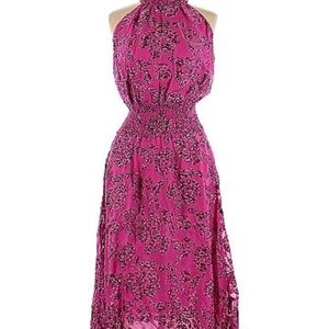 White House | Black Market WHBM Pink Floral Burnout Smocked Midi Dress Size 10